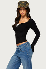 Jackee Lacey Ribbed Henley Top