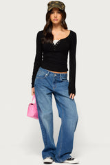 Jackee Lacey Ribbed Henley Top