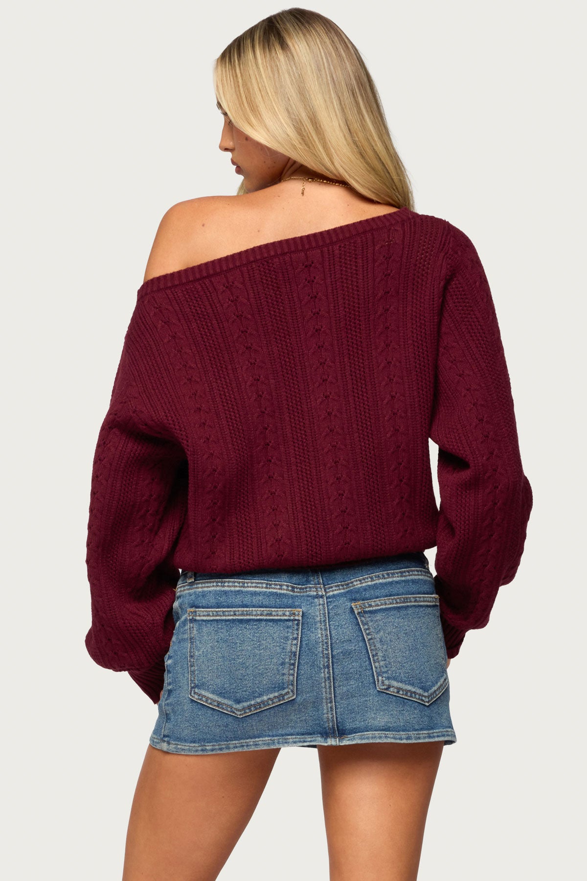 Prudy Off Shoulder Pointelle Knit Sweater