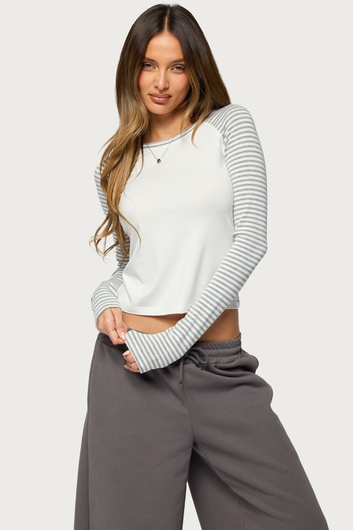 Elima Contrast Striped Raglan Top