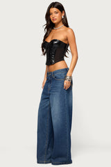 Suttyn Strapless Faux Leather Corset