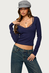 Tumi Layered Lacey Bra Long Sleeve Top