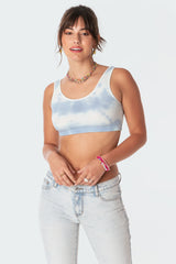 Aqua Tie-Dye Ribbed Crop Top