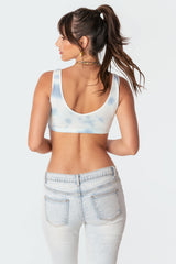 Aqua Tie-Dye Ribbed Crop Top