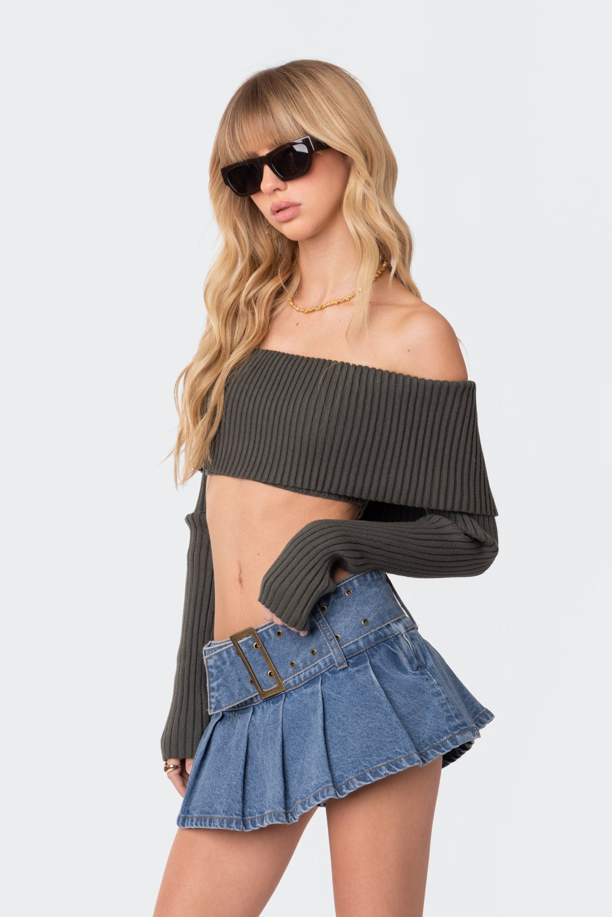 Astrea Fold Over Cropped Sweater