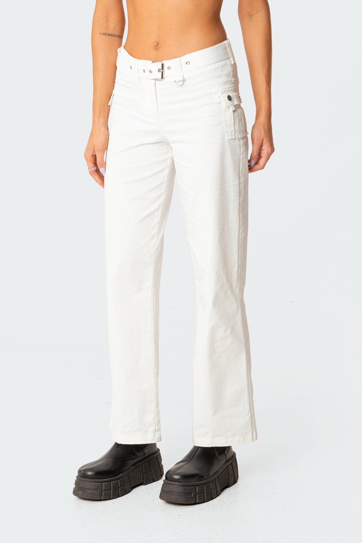 Reveey Pants - Low Rise Cargo Pants in White