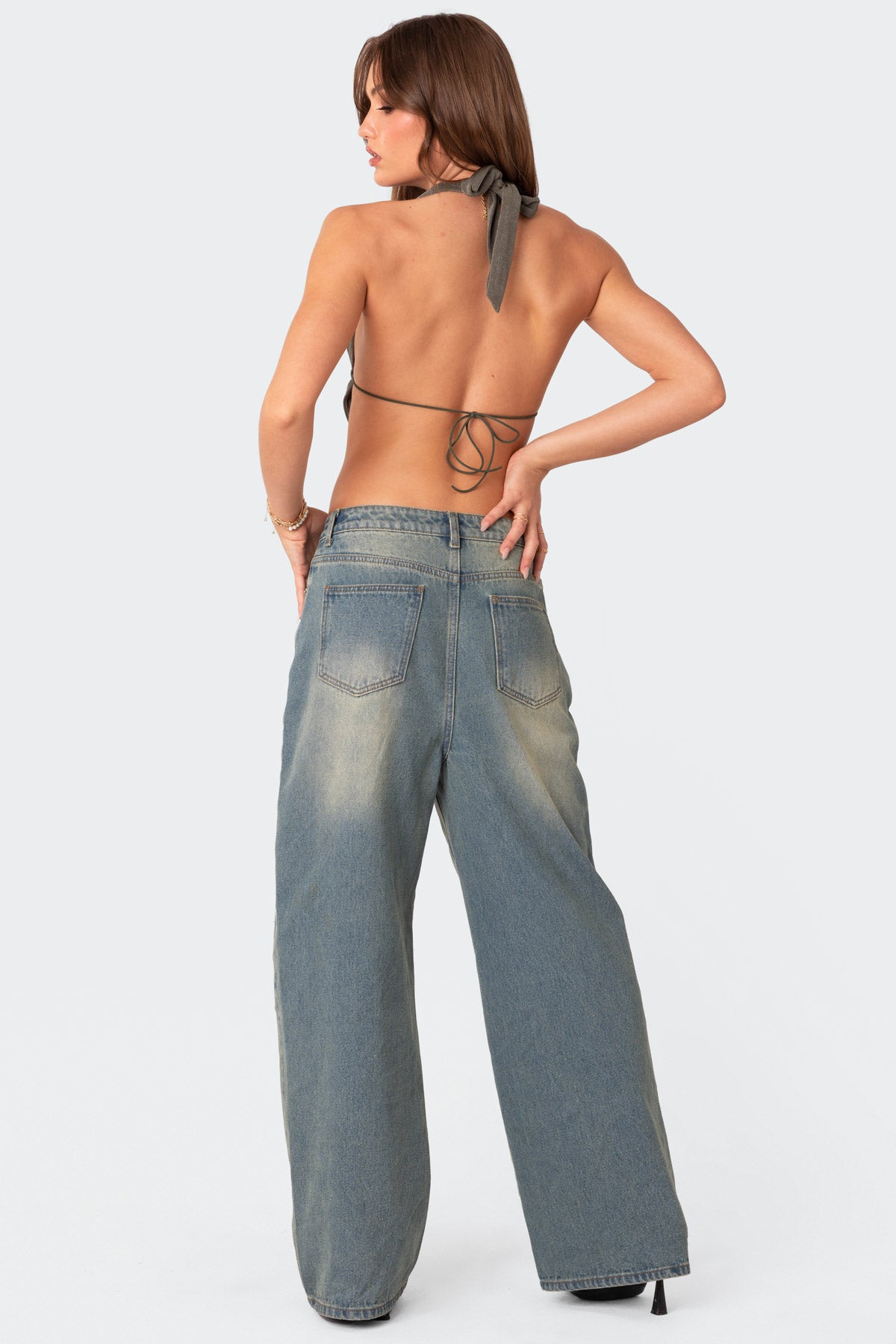 Scoop Neck Open Back Crop Top