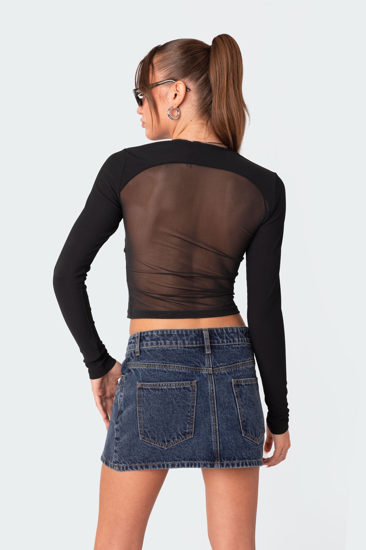 Azal Half Ribbed Mesh Top
