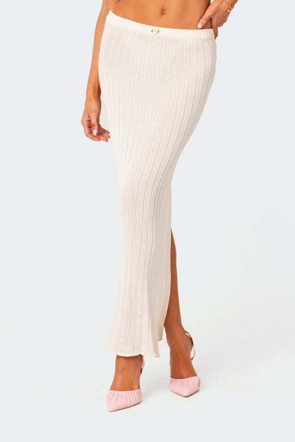 Rosebud Knit Low Rise Back Slitted Maxi Skirt