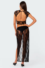 Aura Open Back Sheer Lace Crop Top