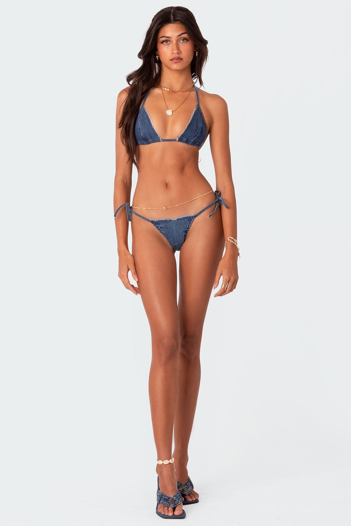 Didi Distressed Denim Triangle Bikini Top