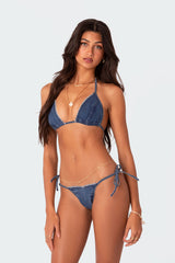 Didi Distressed Denim Triangle Bikini Top