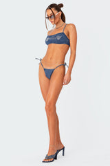 Deia Denim Back Rhinestone String Bikini Bottom