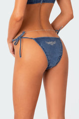 Deia Denim Back Rhinestone String Bikini Bottom