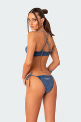 Deia Denim Rhinestone Bikini Top
