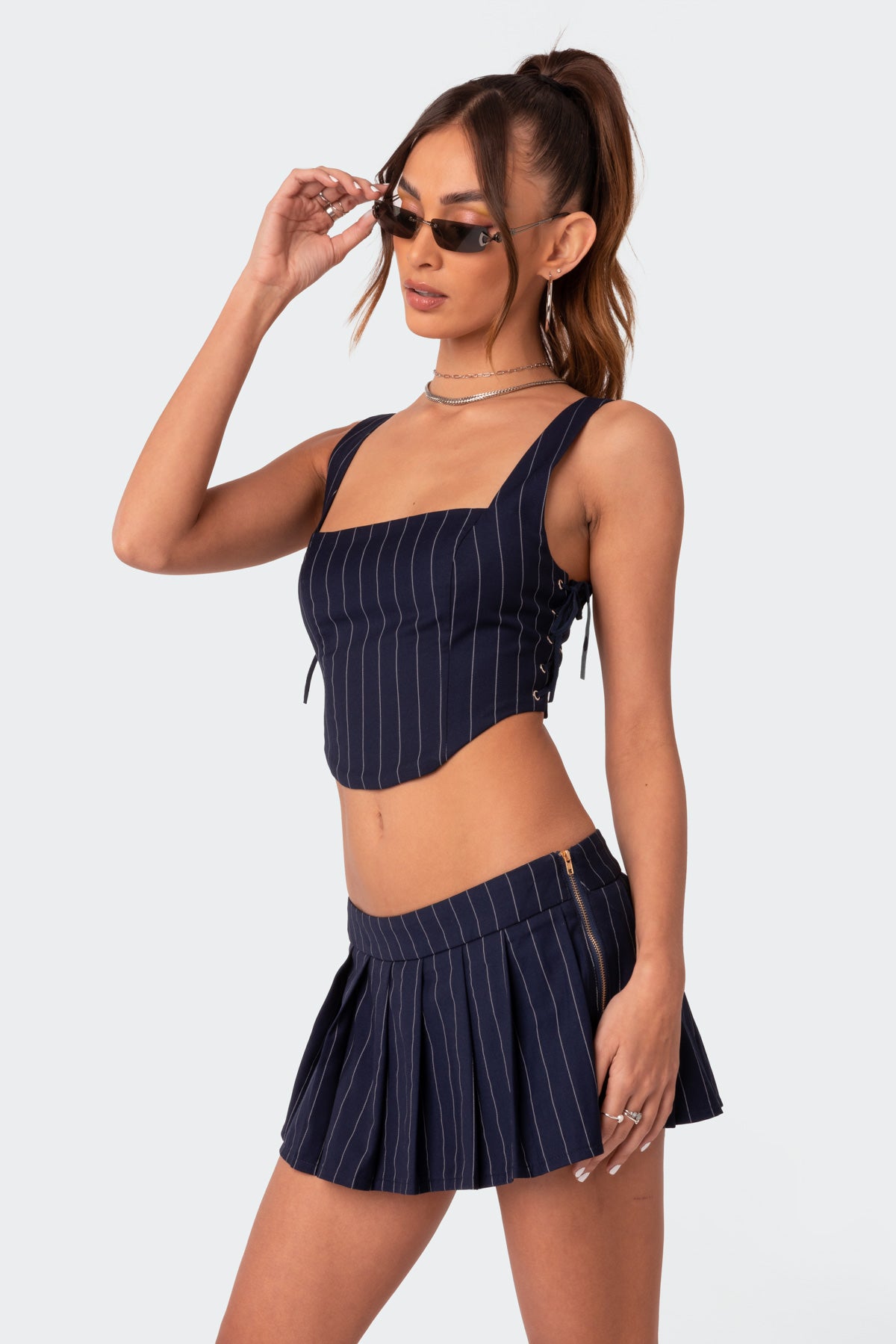 Pinstripe Side Lace Up Corset