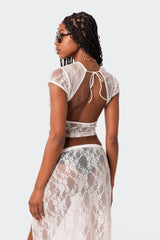 Aura Open Back Sheer Lace Crop Top