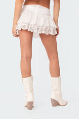 Ruffle Sheer Lace Low Rise Mini Skirt