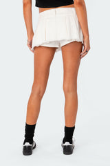 Washed Denim Pleated Micro Skort