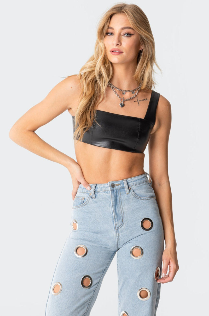 Midnight Faux Leather Crop Top