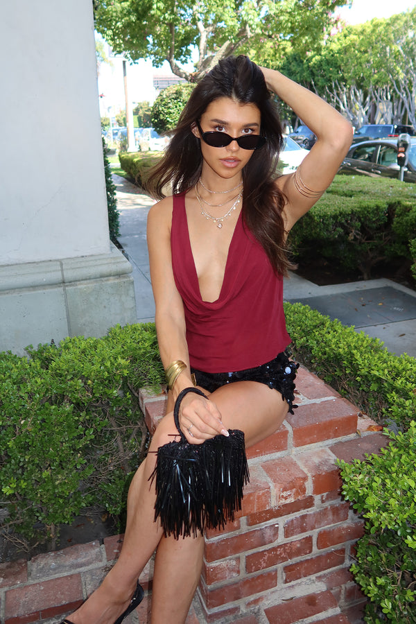 Denise Asymmetric Chiffon Cowl Neck Top