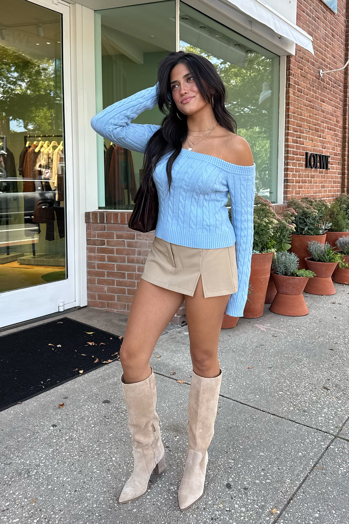 Taniza Off Shoulder Cable Knit Sweater – edikted