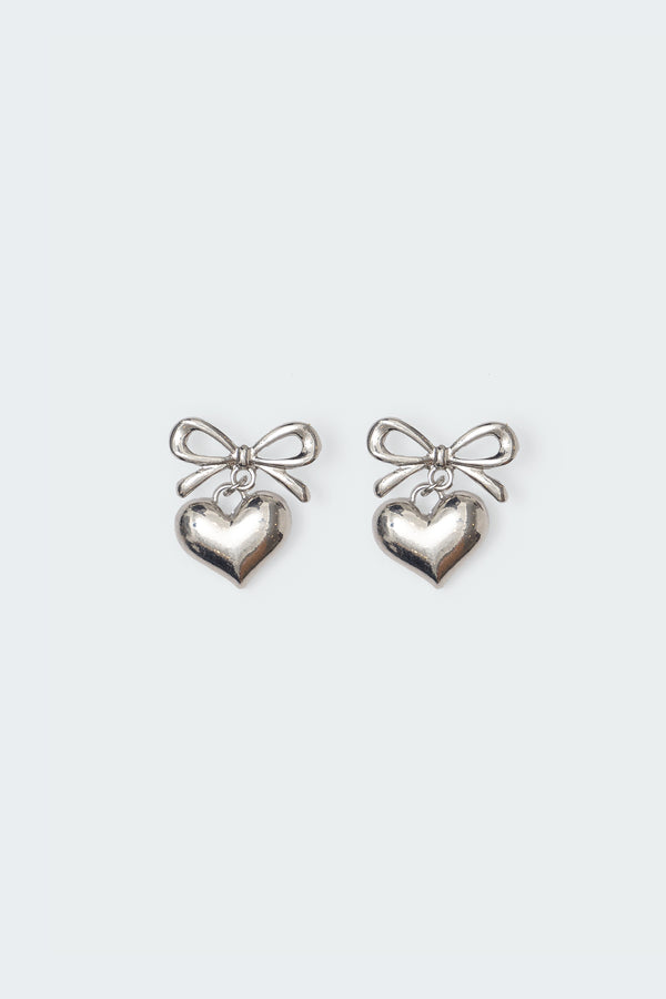 Bow Heart Charm Earrings