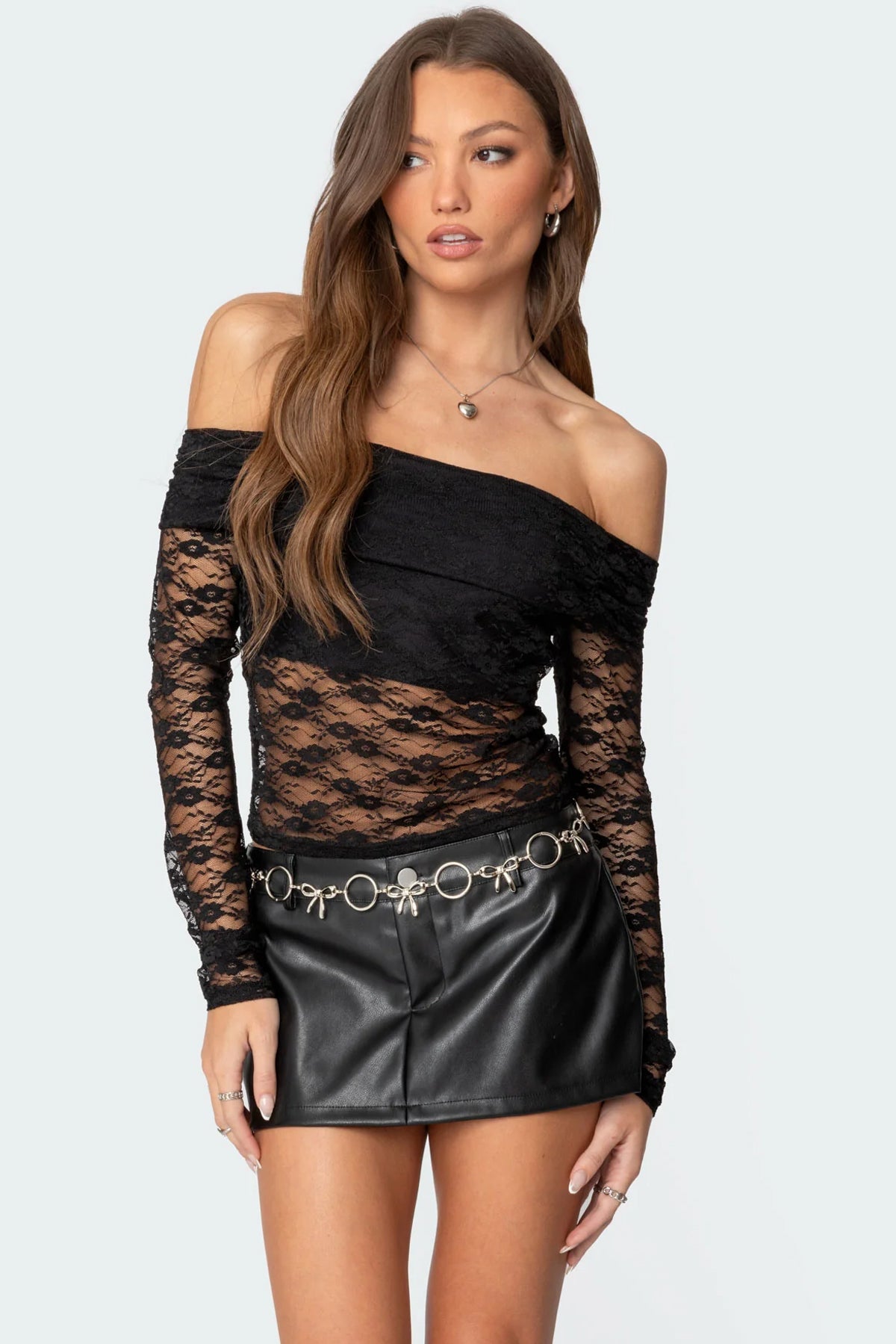 Elysia Fold Over Sheer Lace Top