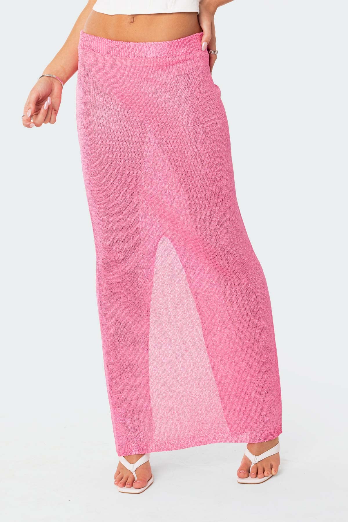 Micro Sequin Sheer Knit Maxi Skirt