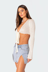 Micro Sequin Tie Front Knit Crop Top