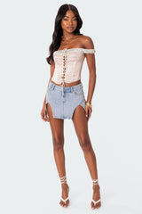 Damsel Off Shoulder Lace Up Satin Corset