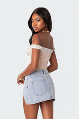 Damsel Off Shoulder Lace Up Satin Corset