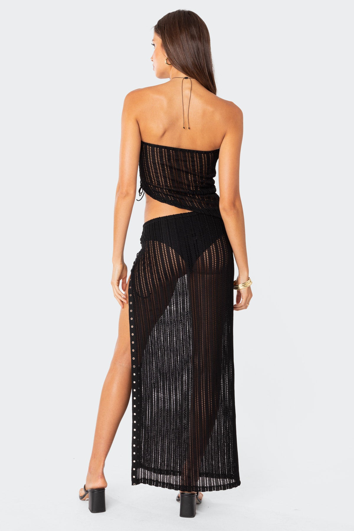 Lucea Lace Up Sheer Knit Maxi Skirt