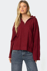 Oversized Quarter Zip Cable Knit Sweater