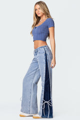 Contrast Split Washed Jeans