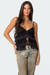 Lacey Split Front Ruffle Tank Top