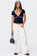 Alicia Contrast V Neck Top