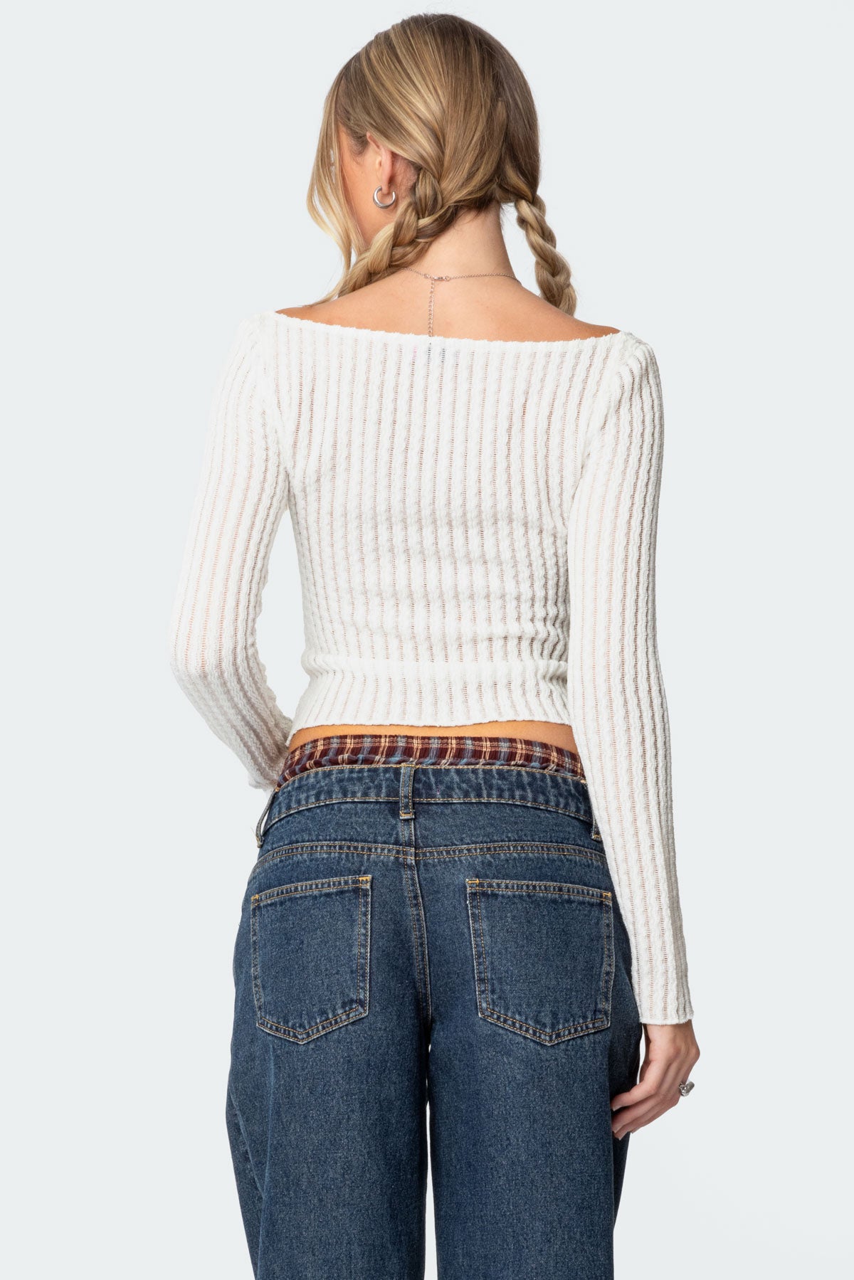 Textured Sheer Boat Neck Top