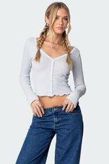 Ollie Button Front Pointelle Top