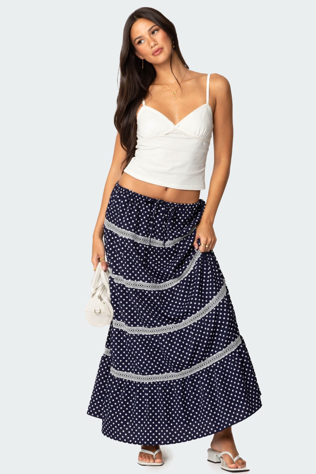 Polka Dot Tiered Maxi Skirt