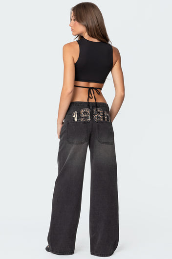 1980 Leopard Patch Low Rise Baggy Jeans
