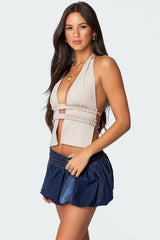 Luma Split Front Backless Halter Top