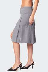 Ethel Side Slit Pleated Midi Skirt