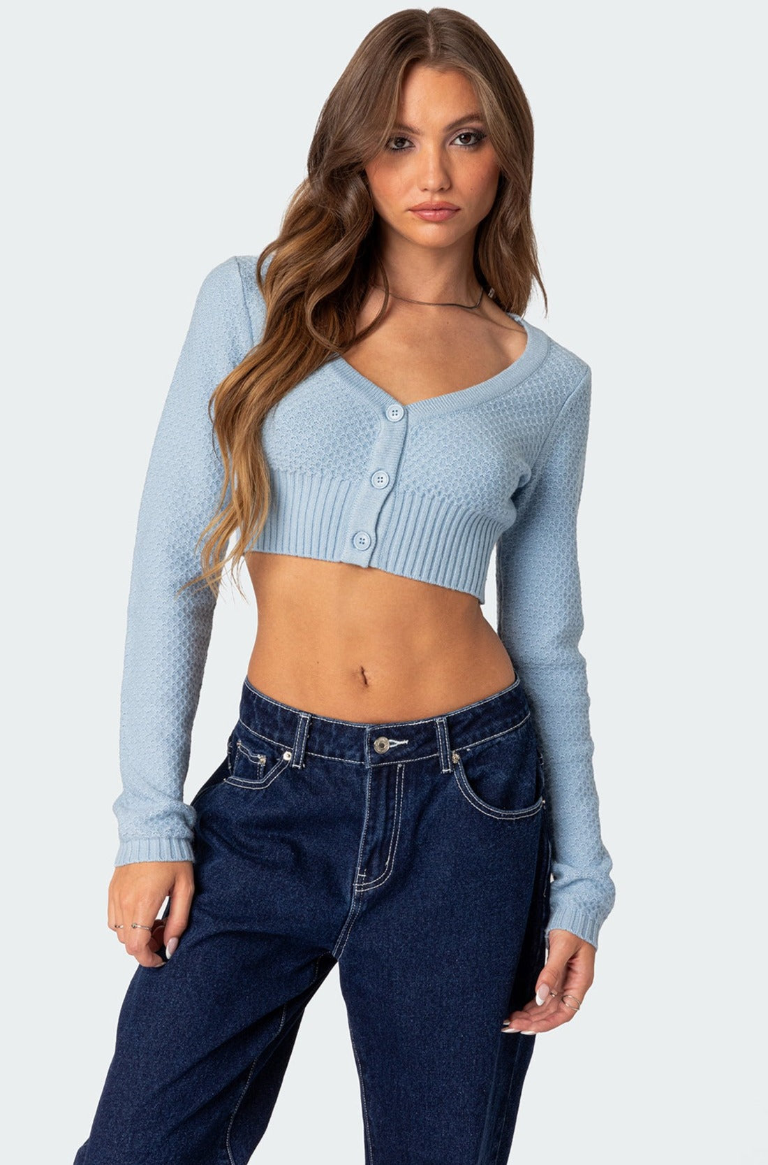 V Neck Cropped Cardigan