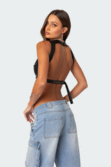 Porsha Open Back Faux Leather Crop Top