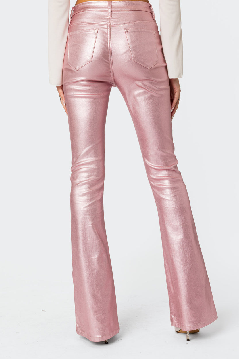 Luna Faux Leather Flare Jeans – edikted