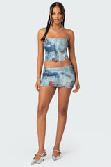 Love Letter Printed Mesh Corset