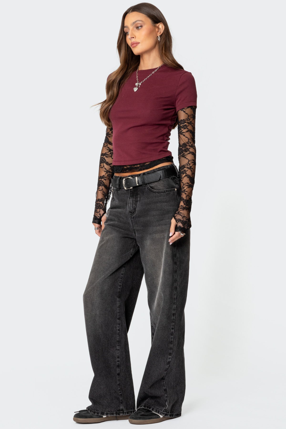 Layered Lace Sleeve T Shirt