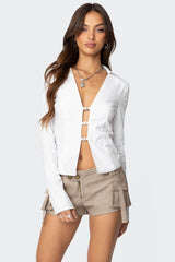 Triple Buckle Collared Top