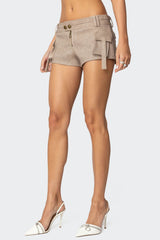 Washed Faux Leather Micro Cargo Shorts